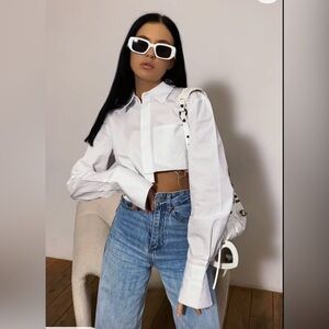 White Cropped Button-Up Shirt